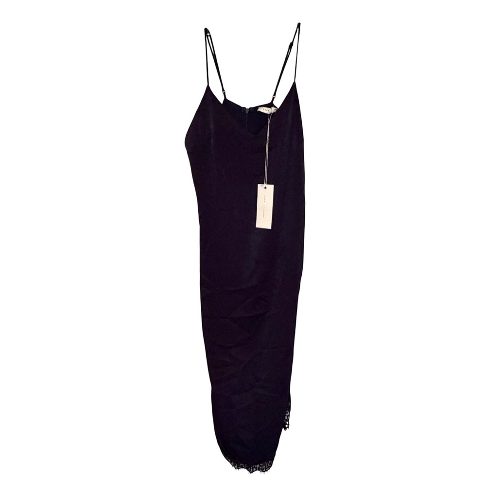 Lush Silky Slip Dress Women's Medium Navy Black Lace Dainty Feminine Coquette‎
